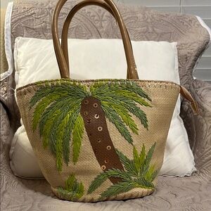 Tropical Palm Embroidered Tote Bag